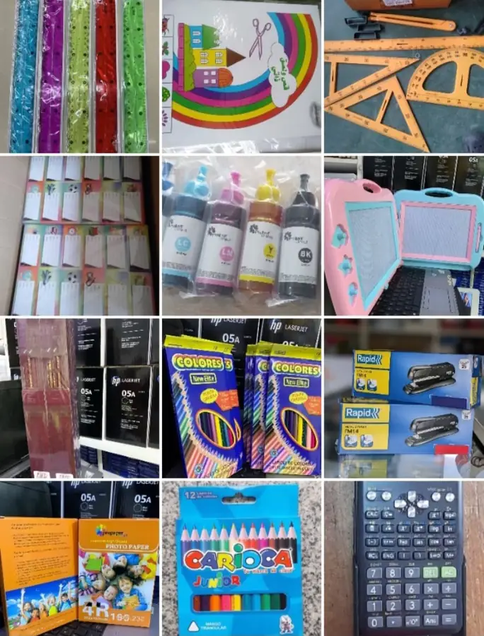 Regles, compas, crayons de couleur et materiel scolaire